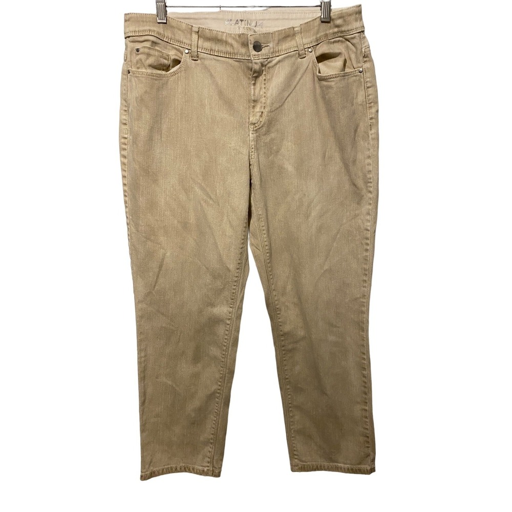 Chico's Platinum 2.5 tan bling capris cropped pants 34 x 25
